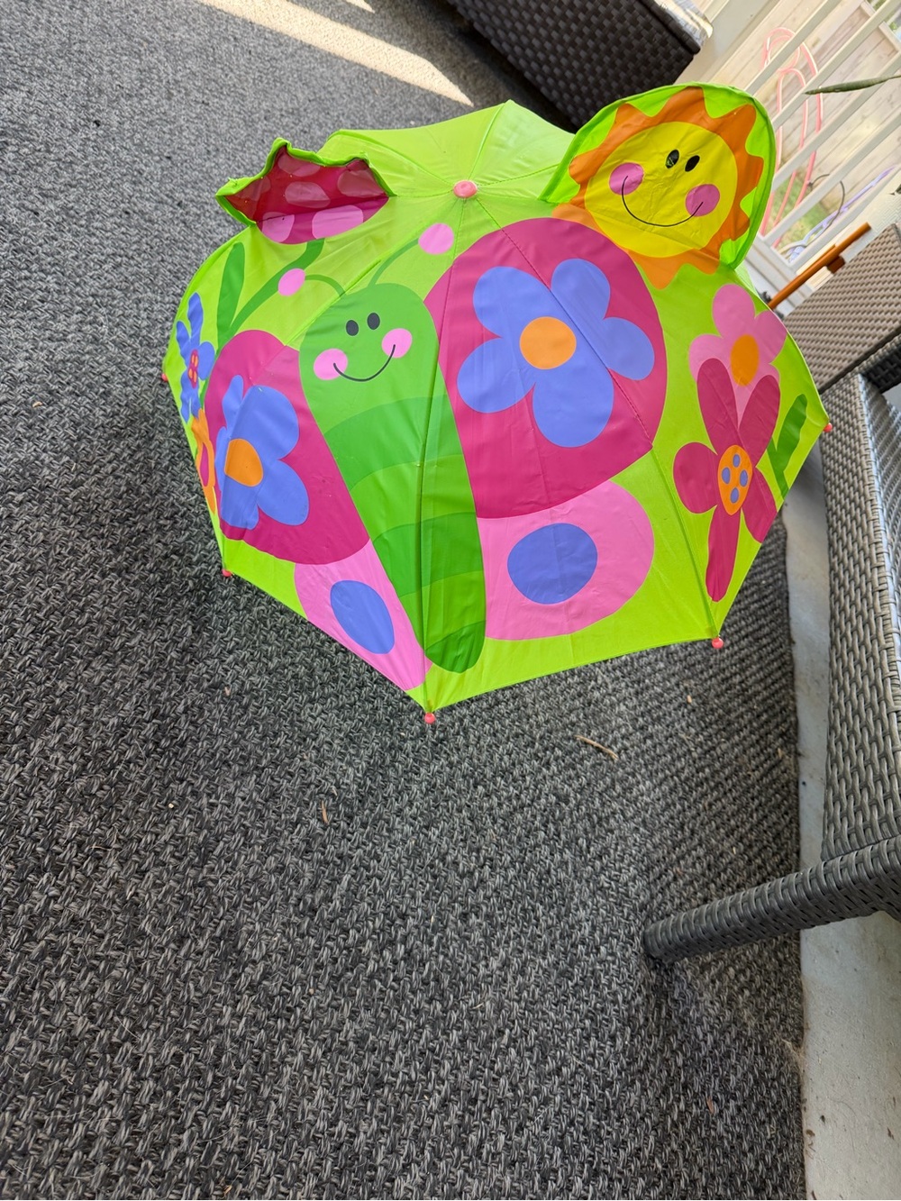 Kids Bright Green Butterfly & Flower Umbrella